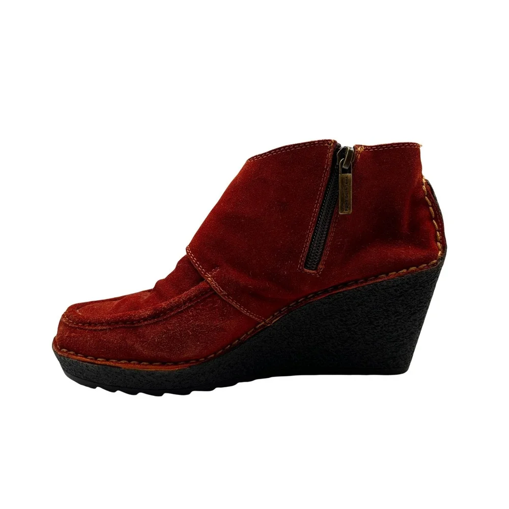 Pons Quintana Wedge‎ Ankle Boots Womens 37 Red Excellent Suede Monk Strap Spain